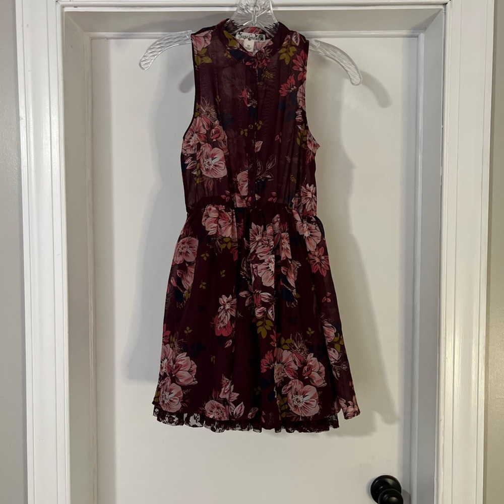 Girls Size 10 Knit Works Burgundy Floral Lace Lined Dress EUC
